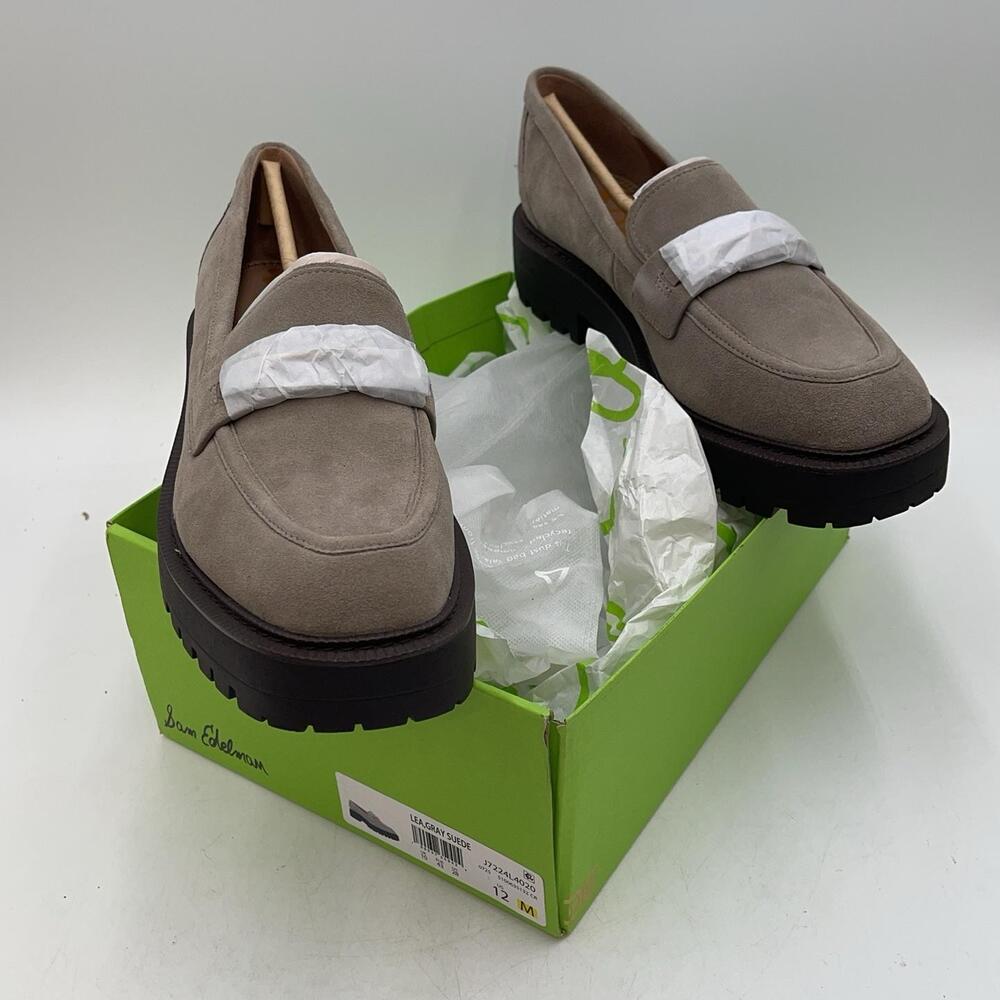 Sam Edelman Lea Shoes Womens Gray Suede Loafer Lug Sole Comfort Slip On Size 12